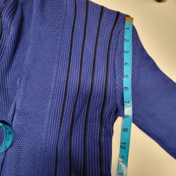 𝅺ROYAL Blue and Black Ribbed Waterfall Open Front Asymmetrical Cardigan  - NWOT - Picture 9 of 10